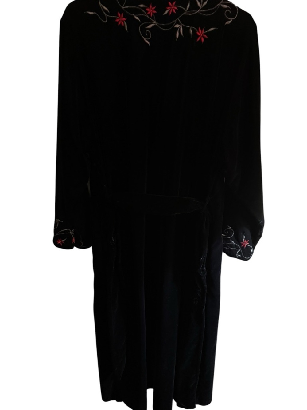NWT-Victoria’s Secret Collection Velvet Robe Black Red Embroidered Long Belted M - Picture 9 of 11